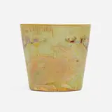 Amédée de Caranza, Lustre vase/tumbler with rabbits, c. 1903, mold-blown and iridized glass