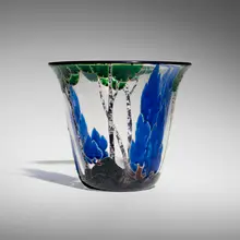 Marcel Goupy, Paysage vase with cypresses, c. 1928, hand-blown, gilt and enameled glass