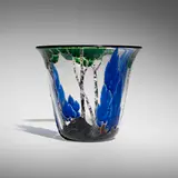 Marcel Goupy, Paysage vase with cypresses, c. 1928, hand-blown, gilt and enameled glass