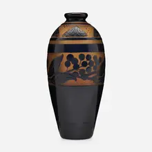 Paul Nicolas, Vase with moths and berries, c. 1920, acid-etched cameo glass