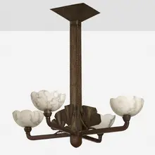 Art Deco chandelier by attribution Charles Piguet, c. 1925, patinated iron, alabaster, sold Oct 2023
