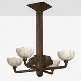 attribution Charles Piguet, Art Deco chandelier, c. 1925, patinated iron, alabaster
