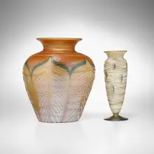 Durand, Vases, set of two, c. 1925, hand-blown glass with applied Spider Webbing threads