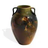 earthenware twin-handled vase with floral decoration, shape number 604E by Josephine Zettel for Rookwood Pottery, sold Mar 2021