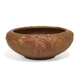 earthenware bowl with carved poppy decoration, shape number 957B by Cecil Duell for Rookwood Pottery, sold Mar 2021