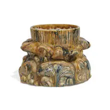 porcelain vase with embossed mushrooms under flambé glaze by Louis Comfort Tiffany, sold Mar 2021