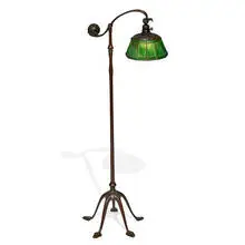 Tiffany Studios, floor lamp: Linen Fold shade on a five-leg counterbalance base, #468