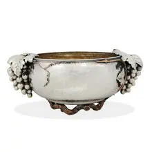 Gorham Manufacturing Company, Aesthetic Movement mixed metal punch bowl with grape cluster handles, #1745, Providence, USA