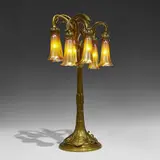 Lily seven-light table lamp by Quezal & French Art Nouveau, USA / France, sold Mar 2021
