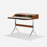 Swag Leg Desk by George Nelson & Associates, 1954, walnut, laminate, chrome-plated steel, lacquered wood, sold Mar 2018