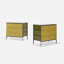 Steelframe cabinets, pair by George Nelson & Associates, 1950, lacquered wood, enameled steel, masonite, aluminum, sold Mar 2018