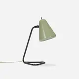 attribution Kurt Versen, table lamp, c. 1955, enameled aluminum, enameled steel