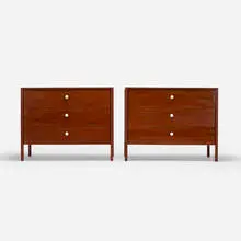 Florence Knoll, cabinets, pair, c. 1955 / 1959, teak, porcelain