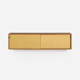 Florence Knoll, hanging cabinet, model 123, walnut, lacquered wood, leather