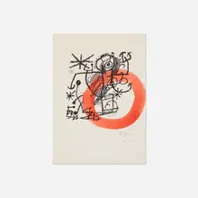 Les Essències de la Terra (one plate) by Joan Miró, 1968, brush and ink over lithograph on Japon nacré paper, sold Mar 2018