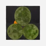 Donald Sultan, Three Old Limes and an Orange August 30 1988 (in four parts), 1988, tar, oil and spackle on tile over wood and masonite construction