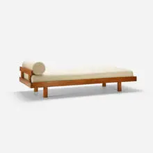 Pierre Chapo, daybed, c. 1960, stained pine, upholstery