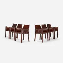 Cab chairs, set of six by Mario Bellini, leather over enameled steel, plastic, sold Jan 2018