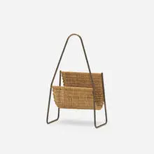 magazine stand, model 3808 by Carl Auböck, 1950, brass, rattan, sold Jan 2018