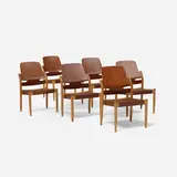 Carl-Axel Acking, chairs, set of six, c. 1950, beech, beech plywood, mahogany
