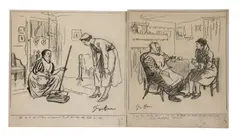 George Belcher, Untitled, charcoal on buff paper each 41 x 38cm (2)