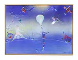 Balraj Khanna, Untitled, b.1940) Figures in abstract oil and sand on canvas signed and dated '94 l.r 66cm x 89cm