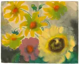Sonnenblume und Dahlienblüten by Emil Nolde, Um 1930, Aquarell auf Japan, sold May 2019