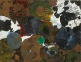 Olivklang und Ocker by Ernst Wilhelm Nay, 1958, Öl auf Leinwand, sold May 2018