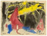 Zeppelin über Neppermin by Lyonel Feininger, 1918, Aquarell und Tuschfeder auf Ingres-Bütten, sold Nov 2017