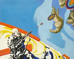 Uwe Lausen, Jagd auf das letzte Fleisch, 1967, Öl auf Leinwand