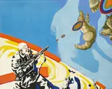 Uwe Lausen, Jagd auf das letzte Fleisch, 1967, Öl auf Leinwand