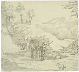 Franz Horny, Landschaft bei Olevano, Um 1822, Feder in Grau über Bleistift auf Velin