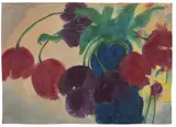 Emil Nolde, Tulpen (rot und violett) in einer blauen Vase, Um 1930, Aquarell auf Japan