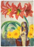 Blumen mit Ägyptischer Statuette by Emil Nolde, Aquarell auf Japan, sold Nov 2013
