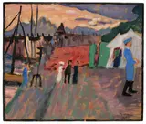 Gabriele Münter, Från Djurgårdsbron“ (Bei der Tiergartenbrücke), 1915, Öl über Bleistift auf Pappe
