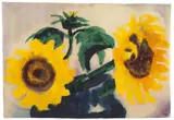Zwei Sonnenblumen in einer blauen Vase by Emil Nolde, Um 1930, Aquarell auf Japanbütten, sold May 2013