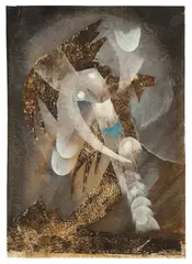 Triebkräfte der Erde by Fritz Winter, 1944, Öl auf dünnem Transparentpapier, an den Ecken fest ins Passepartout montiert, sold Nov 2012