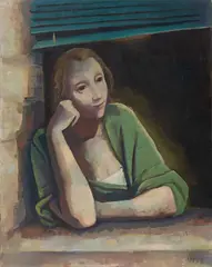 Karl Hofer, Mädchen am Fenster bei Mondlicht, 1934, Öl auf Leinwand