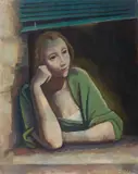 Karl Hofer, Mädchen am Fenster bei Mondlicht, 1934, Öl auf Leinwand