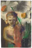 Javanische Statuette und zwei Blüten by Emil Nolde, Um 1930, Aquarell auf Japan, auf Japan aufgezogen, sold Jun 2010