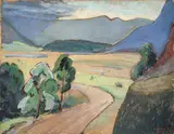Landschaft by Gabriele Münter, 1935, Öl auf Pappe, sold Nov 2008