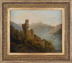 Jan Nowopacký, Castle Ruin in the Hills, Second half of 19th century, oil on cardboard
