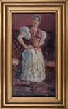 Karel Špillar, Girl in Folk Dress, Early 20th century, oil on cardboard