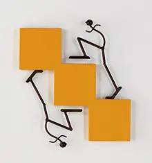 Ed Benavente, Three Squares Yellow Var. II (Ascending Left), 1998, Steel, wood panel, and enamel paint