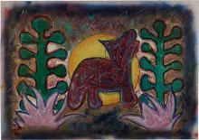 Joe Fay, Morning Coyote, 1987, Pastel, oilstick, and airbrush on paper
