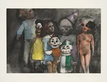 Ellen Phelan, A Clown, Some Colors, A Doll, Her Stories, A Song, A Moonlit Cove, 1996, The complete set of 13 photogravures (3 with hand-coloring) on wove paper in green cloth-covered case