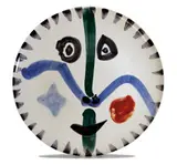 Face no. 111 by Pablo Picasso, 1963, Round plate of white earthenware clay, decoration in engobes and enamel under glaze, sold Mar 2017