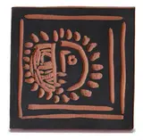 Little solar face by Pablo Picasso, 1968, Square plaque of red earthenware clay, printed with engobe pad, sold Mar 2017