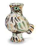 Pablo Picasso, Wood-owl, 1969, Turned vase of white earthenware clay, decoration in engobes engraved by boring-rod under partial brushed glaze