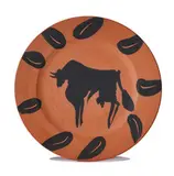 Pablo Picasso, Bull, rim with leaves, 1957, Turned round plate of red earthenware clay, engobe decoration, knife engraved